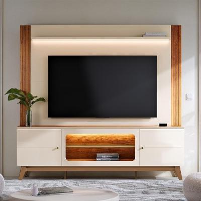 Estante Painel Tv 70 Pol 198CM MDP com LED Off White e Canela Mpozenato