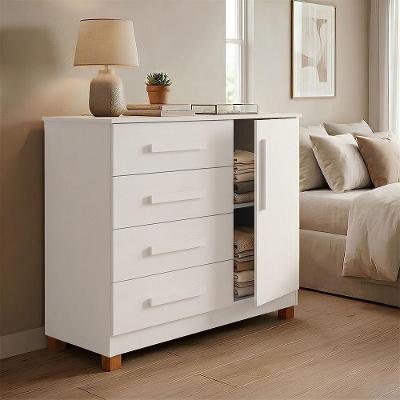Cômoda Grécia 4 Gavetas MDF Puxador MDF Branco com Porta Infantile Móveis