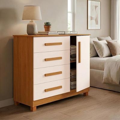 Cômoda Gaveteiro Grécia 4 Gavetas MDF Puxador Metálico Off White Infantile Móveis