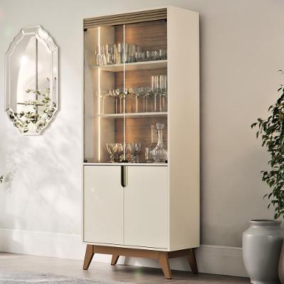 Cristaleira Cannes Z30 4 Portas de Vidro 3 Prateleiras MDP com Iluminação Off White e Amêndoa