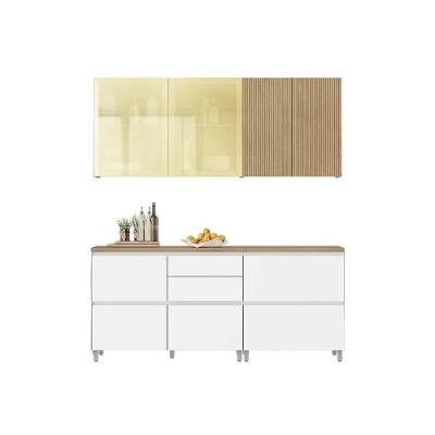 Cozinha Completa Rainha Cz435 6 Portas 5 Gavetas MDF Branca e Nature Nesher Móveis