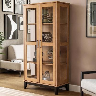 Cristaleira Z25 2 Portas 3 Prateleiras Madeira Maciça Marrom e Preto Mpozenato 84CM