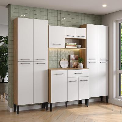 Cozinha Compacta Arizona Vision 14 Portas 1 Gaveta MDF-MDP 220CM Carvalho com Branco