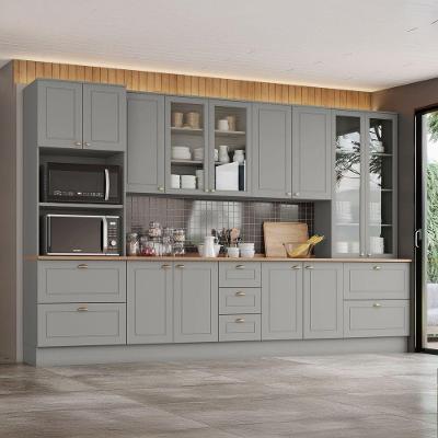 Cozinha Compacta Amy 17 Portas 11 Gavetas MDF 343CM Cinza com Natural Casa 812