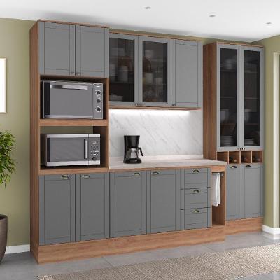 Cozinha Completa Milla Touch Pro 13 Portas 3 Gavetas MDF-MDP 280CM Nogal com Cinza Titânio