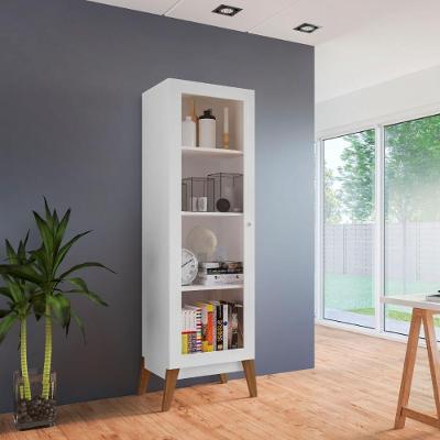 Cristaleira Malta 1 Porta de Vidro 3 Prateleiras MDP Branco Genialflex