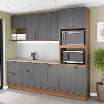 Cozinha Completa Milla Main 10 Portas 5 Gavetas MDF MDP 270CM Cinza com Nogal Móveis Carraro