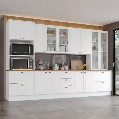 Cozinha Compacta Amy 17 Portas 11 Gavetas MDF 343CM Branco Hp Calcare Casa 812