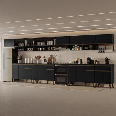 Cozinha Completa Atlanta Block 20 Portas 4 Gavetas MDF-MDP 495CM Preto Móveis Carraro
