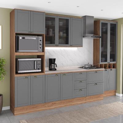 Cozinha Completa Milla Soul 13 Portas 5 Gavetas MDF-MDP 320CM Cinza com Nogal Móveis Carraro