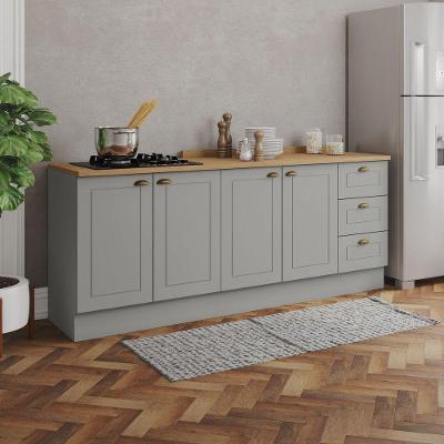 Cozinha Compacta Amy Casa 812 4 Portas 3 Gavetas MDF 200CM Cinza com Natural Casa 812