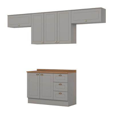 Cozinha Compacta Amy 7 Portas 3 Gavetas MDF MDP 280CM Cinza Casa 812