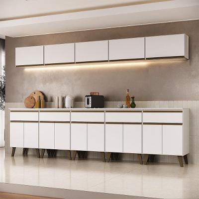Cozinha Atlanta Mood 15 Portas 5 Gavetas MDF-MDP 300CM Branca com Preta Móveis Carraro
