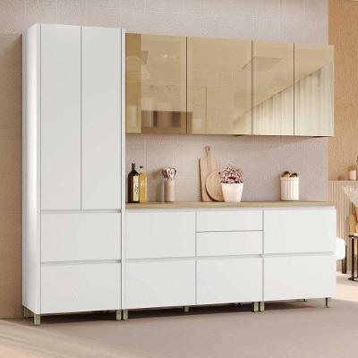 Cozinha 5 Peças Rainha 4 Portas 7 Gavetas MDF 270CM Branco Nature
