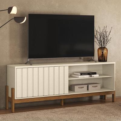Rack TV Z30 75" 188CM MDP Porta Ripada Pérola Metalizado Canela Mpozenato