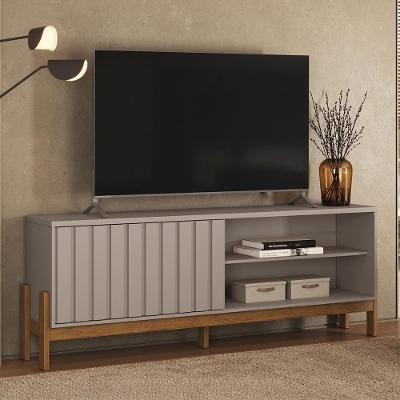 Rack TV Z30 75" 188CM MDP Porta de Correr Grigio Fosco e Canela Mpozenato