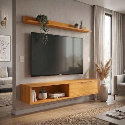Rack Tv Suspenso Z49 55 Pol. 136CM MDP 1 Porta Lila Cinamomo Fosco Mpozenato