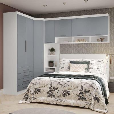 Quarto de Canto Alpes Luci 7 Portas 5 Gavetas MDP 165CM Branco com Guarda Roupa e Mesa de Cabeceira