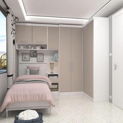 Quarto Alpes com 7 Portas e 1 Gaveta em MDP 97CM Branco com Módulos e Cabeceira Luciane Móveis
