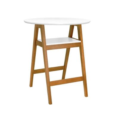 Mesa Bistrô Miami com Tampo Redondo Ø80cm Laqueado Branco e Base Amêndoa em Madeira Maciça Decorise