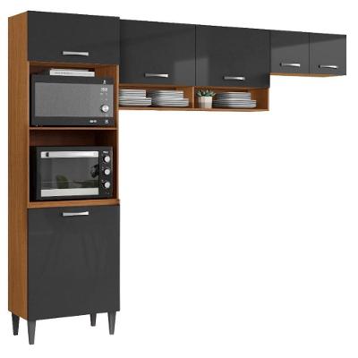 Kit Cozinha Atenas 2012180 6 Portas MDF MDP 249.7CM Cinamomo e Grafite Aramóveis