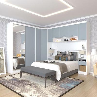 Quarto Alpes Luciane com 9 Portas e 5 Gavetas em MDP Branco com Espelho e Cabeceira