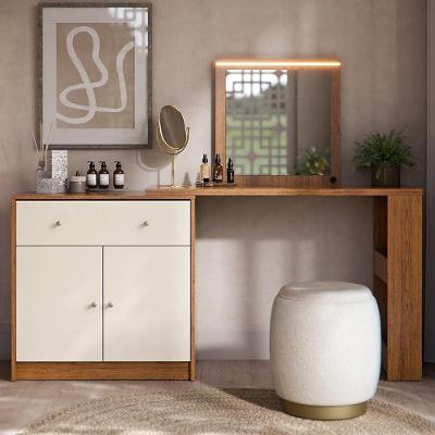 Penteadeira Camarim Belle 1 Gaveta com Espelho LED MDF-MDP Off White Mpozenato
