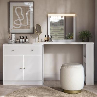 Penteadeira Camarim Belle com Espelho e LED 1 Gaveta MDF-MDP Branco Mpozenato