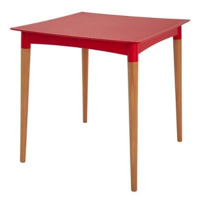 Mesa Laura Rattan Polipropileno 70CM Vermelho com Pernas de Madeira Tramontina