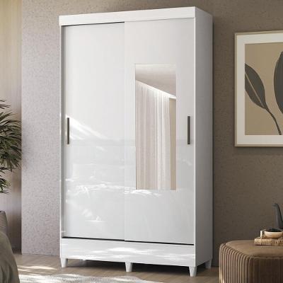Guarda Roupa Solteiro Thales S01 2 Portas de Correr 2 Gavetas MDP com Espelho Branco Mpozenato