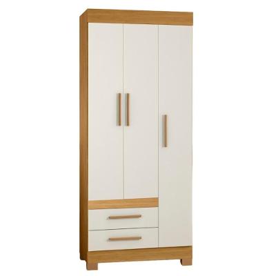 Guarda Roupa Solteiro New Recife 3 Portas de Bater 2 Gavetas MDP MDF Freijo Off Acetinado Poliman