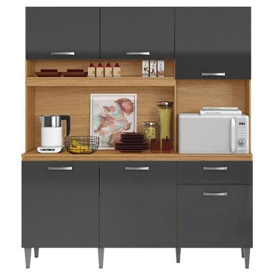 Kit Cozinha Compacta Siena 2000446 6 Portas 1 Gaveta 160CM Cinamomo e Grafite Aramóveis