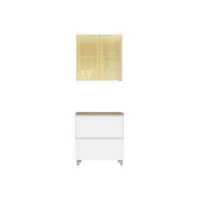Kit Cozinha 2 Peças Rainha CZ424 3 Portas 1 Gaveta MDF 80CM Branca e Nature Nesher Móveis