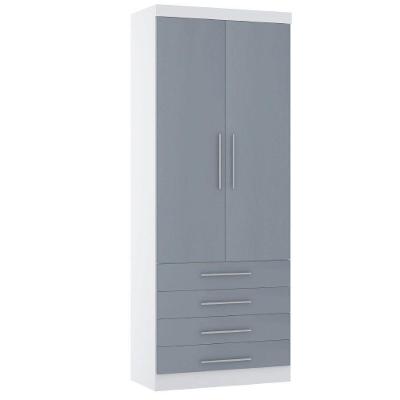 Guarda Roupa Solteiro Alpes 2 Portas de Bater 4 Gavetas MDP Branco Pf-grey Sky Pf Luciane Móveis