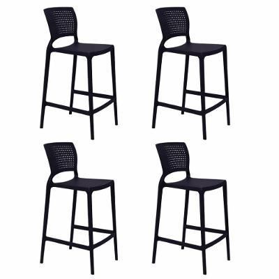 Kit 4 Banquetas Cozinha Alta Safira Assento Polipropileno Base Fixa com Encosto Preta Tramontina