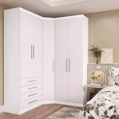 Guarda Roupa de Canto Alpes 5 Portas 4 Gavetas MDP Branco Pf-rosa Pf Luciane Móveis
