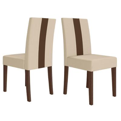 Kit 2 Cadeiras de Jantar Linea Estrutura em MDF Estofado em Suede Amendoa Marfim Poliman Móveis