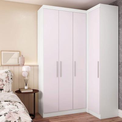 Guarda Roupa de Canto Alpes 4 Portas de Bater 2 Gavetas MDP Branco e Rosa Luciane Móveis