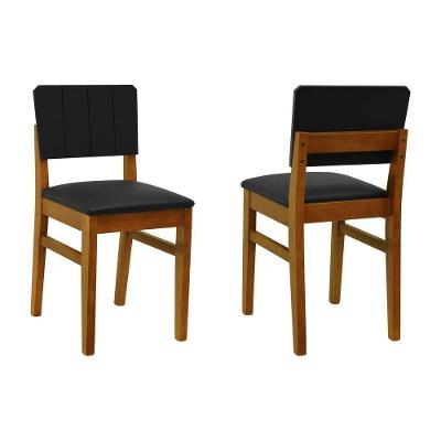 Kit 2 Cadeiras Linhas Estrutura Madeira Maciça Encosto MDF Laqueado Amêndoa Assento Estofado