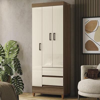 Guarda Roupa Solteiro Thales 3 Portas Bater 2 Gavetas MDP Jequitibá-Off Mpozenato 70CM