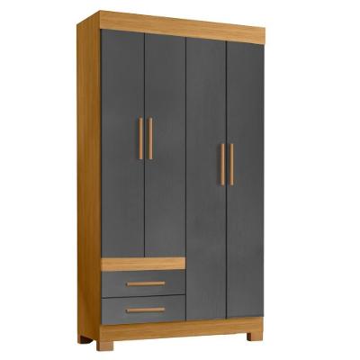 Guarda Roupa Solteiro New Recife 4 Portas 2 Gavetas MDP MDF Freijo Grafite Acetinado Poliman Móveis