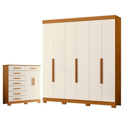 Guarda Roupa Casal Vinci 6 Portas de Bater com Cômoda Verona 8 Gavetas Cinamomo Off White Albatroz