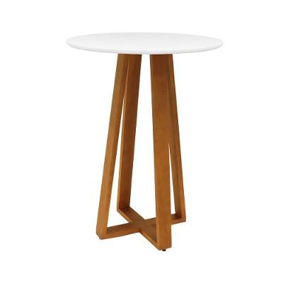 Mesa Bistrô Madri sem Porta 1 Prateleira Madeira Maciça 80CM Amêndoa com Tampo Laqueado Branco