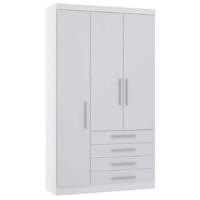 Guarda Roupa Modulado Alpes 3 Portas de Bater 4 Gavetas MDP Branco Pf-branco Pf 132CM Luciane Móveis