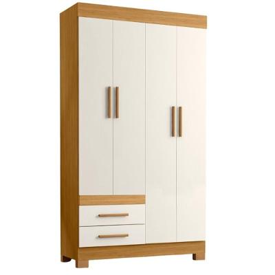 Guarda Roupa Solteiro New Recife 4 Portas 2 Gavetas MDP MDF Freijo Off Acetinado Poliman Móveis