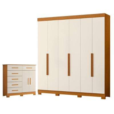 Guarda Roupa Casal Vinci 6 Portas de Bater 3 Gavetas MDP Cinamomo Off White Albatroz Móveis