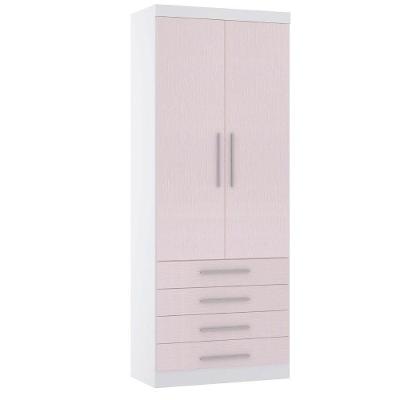 Guarda Roupa Modulado Alpes 2 Portas de Bater 4 Gavetas MDP Branco Pf-rosa Pf Luciane Móveis
