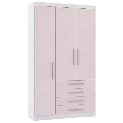 Guarda Roupa Modulado Alpes 3 Portas 4 Gavetas MDP Branco Pf-rosa Pf Luciane Móveis 132CM