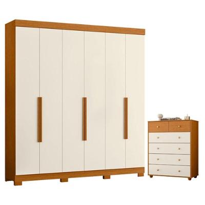 Guarda Roupa Casal Vinci 6 Portas de Bater 3 Gavetas MDP Cinamomo Off White Albatroz Móveis