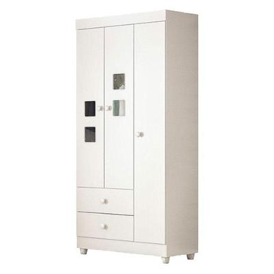 Guarda Roupa Infantil Life 3 Portas Giratórias 2 Gavetas MDF Branco Flex Tigus Móveis 90CM
